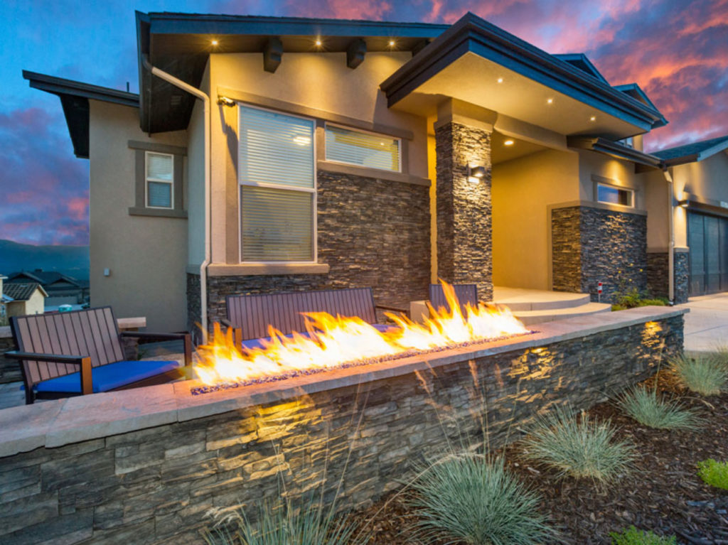 a house with a fire pit